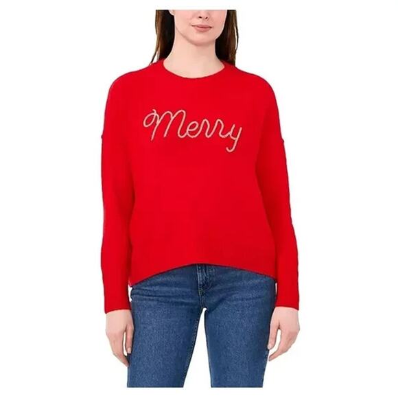 Vince Camuto Womens Size XL Merry Red Holiday Festive Sweater Beaded - Picture 1 of 5